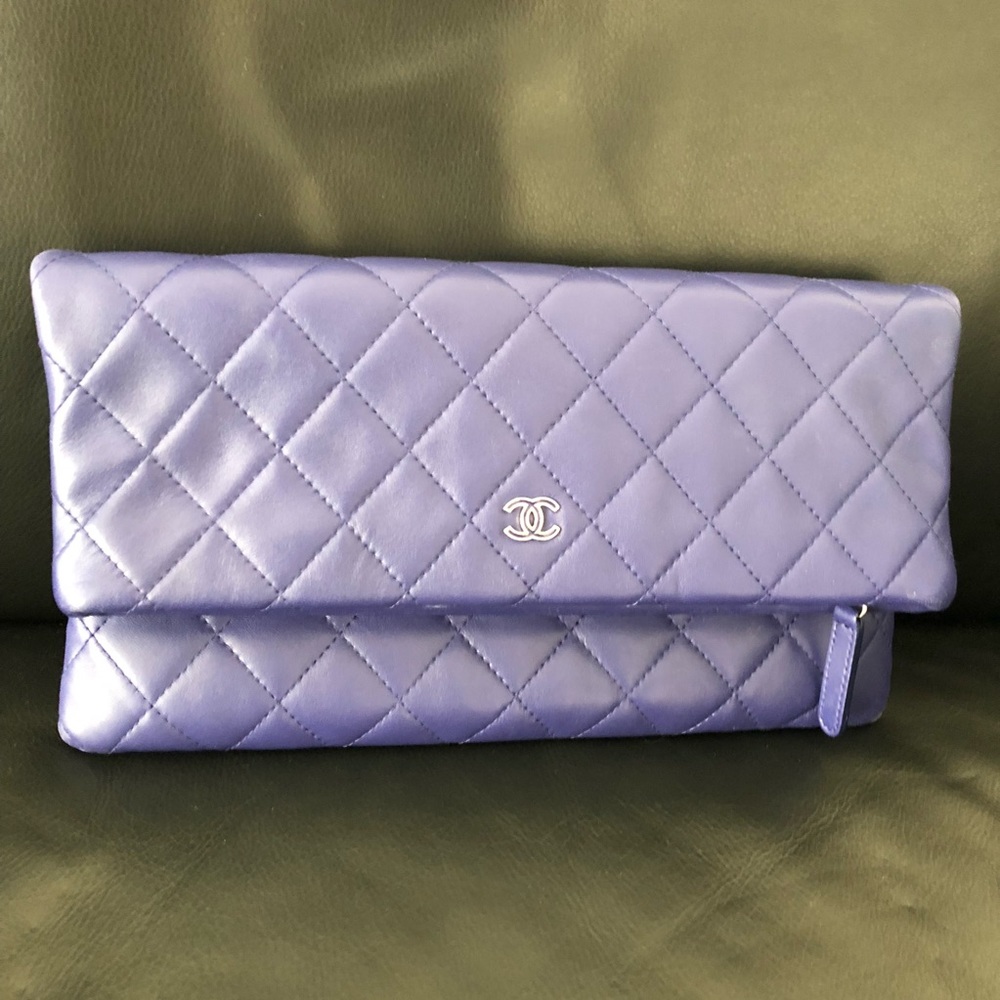 CHANEL Quilted Purple Clutch